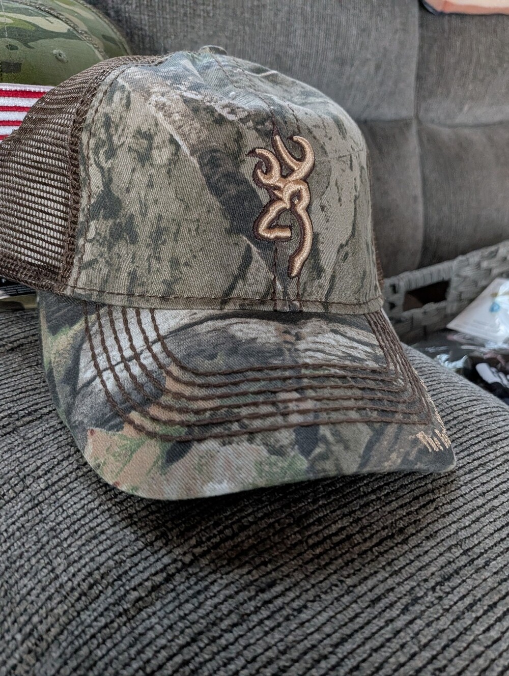 Browning Camo Mesh Back Hat with Brown Embroidered Buckmark "The Best There Is"